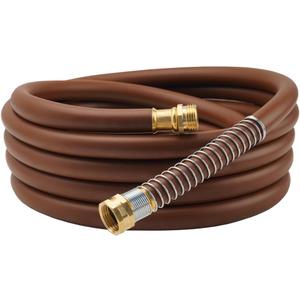 Guitrees Garden Hose 25FT x 5/8", Heavy Duty Rubber Hose, Water Hose with Five Layered Braiding, Male to Female Fittings, 1000PSI Burst, 300PSI Working (Brown)
