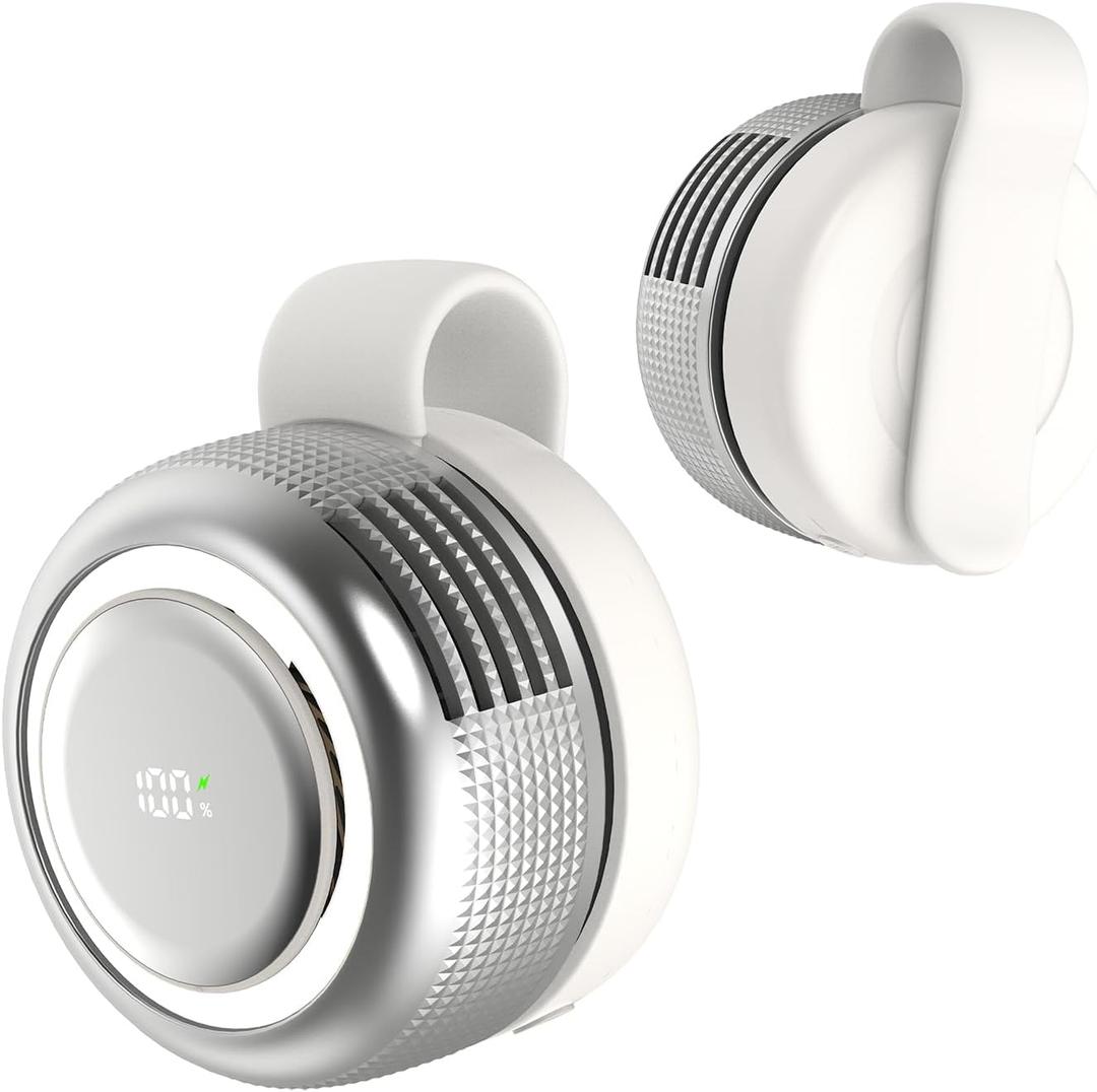 Mini Bladeless Clip on Fan with LED Light, 5-Speed Portable Silent Fan for Office, Hospital, Library, Travel, Hiking, Hands-Free Personal Fan for Outdoor, Summer Travel Gift (White)