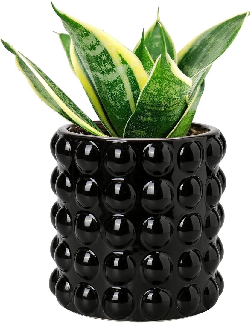 DILATATA 6 Inch Ceramic Planter Pot for Indoor Plants with Drainage Hole Bubble Flower Planter Hobnail Plant Pot Garden Planter Black Succulent Plant Pot Utensil Holder