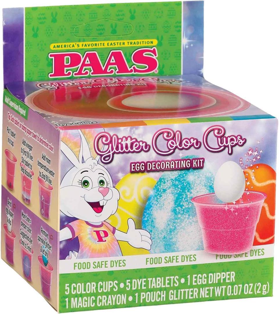 2 x PAAS Glitter Color Cups Egg Decorating Kit - America's Favorite Easter Tradition, Approximately 4x3.5x2.5 inches