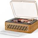 CD Player Music Box with Bluetooth Nostalgic Retro Portable CD Players for Home, HiFi Speakers Music Player FM Radio Wired and Remote Control-Walnut Yellow