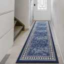 Antep Rugs Alfombras Modern Bordered 2x7 Non-Skid (Non-Slip) Low Profile Pile Rubber Backing Indoor Area Runner Rugs (Navy Blue, 2' x 7')