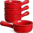 LE TAUCI French Onion Soup Bowls, 15 Ounce Ceramic Soup Bowls with Handles, for Chili, Beef Stew, Oven Microwave Dishwasher Safe, Set of 4, Red