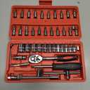 Egofine 46 Pieces 1/4 inch Drive Socket Ratchet Wrench Set, with Bit Socket Set Metric and Extension Bar for Auto Repairing and Household, with Storage Case