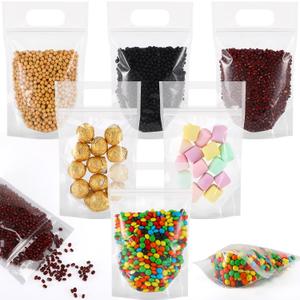 Sinload 60 Pcs Plastic Gift Bag Bulk 5.5 x 8.7 Inch Resealable Party Goodie Bag with Clear Window Color Favor Pouch with Handle for Home Birthday Wedding Party Candy Gift Wrap(Transparent) (1 Count (Pack of 60))