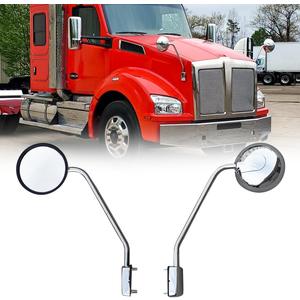 Round Hood Mirrors Compatible with Kenworth T680 T880 Peterbilt 579 587, Pair of Left Driver & Right Passenger Side Chrome Mirrors Replacement, 18''