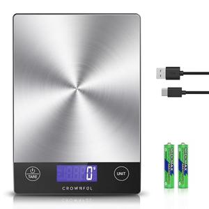 CROWNFUL Food Scale, 33lb Rechargeable 304 Stainless Steel Digital Kitchen Scale Weight Grams and Ounces with LCD Display and Type-C Charging for Meal Prep, Baking and Cooking