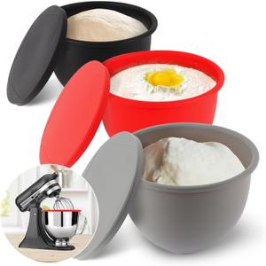 Silicone Mixing Bowl Liners Attachments Compatible with 5 Quart KitchenAid Mixers, Includes 3 Liners and Lids, Dishwasher Safe