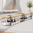 2 Pack Cable Management Under Desk Tray, 31.4" No Drill Under Desk Wire Management with Upgraded Clamp, Metal Cord Organizers for Desk with Cable Organizers, PC Cable Management Rack, Black