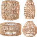 Baquler 4 Pcs Lamp Shade Pendant Light Shade Woven Lampshade Hanging Replacement Light Covers Boho Lamp Cover Home Decor, Farmhouse Rustic Wall Sconces for Table Lamps Floor Lamps