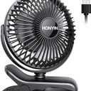 HONYIN 720 Rotation Small Desk & Clip on Fan with Sturdy Clamp, 3 Speeds, Quiet Little Personal Cooling Fan by USB Plug In, for Bedroom Office Desktop Treadmill (Black)