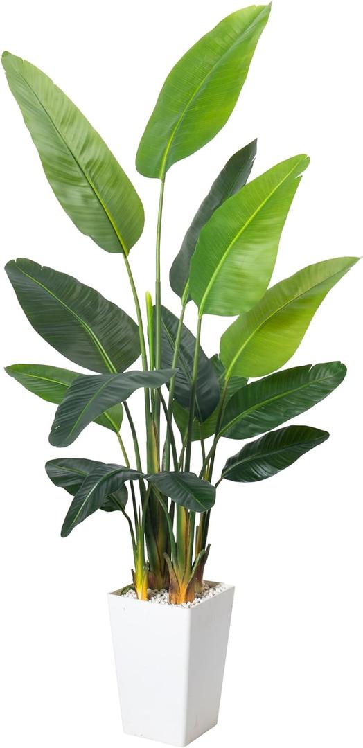 Bird of Paradise Plant Artificial 7ft,Faux Plants Indoor with White Planter,Fake Tree with Lifelike Leaves,The Perfect Indoor Silk Floor Plant for HomeHallway and Office Decor