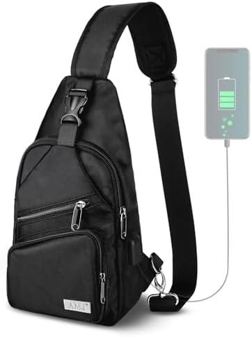 AMJ Crossbody Sling Bag Men Women, Casual Shoulder Backpack, Chest Daypack Satchel for Hiking Travel