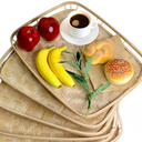 PEMAR Set of 4 Bamboo Wicker Serving Trays for Foods & Drinks, Rectangular Breakfast Lap Trays with Handles Wooden Decorative Platters for Coffee Table, Bed Eating