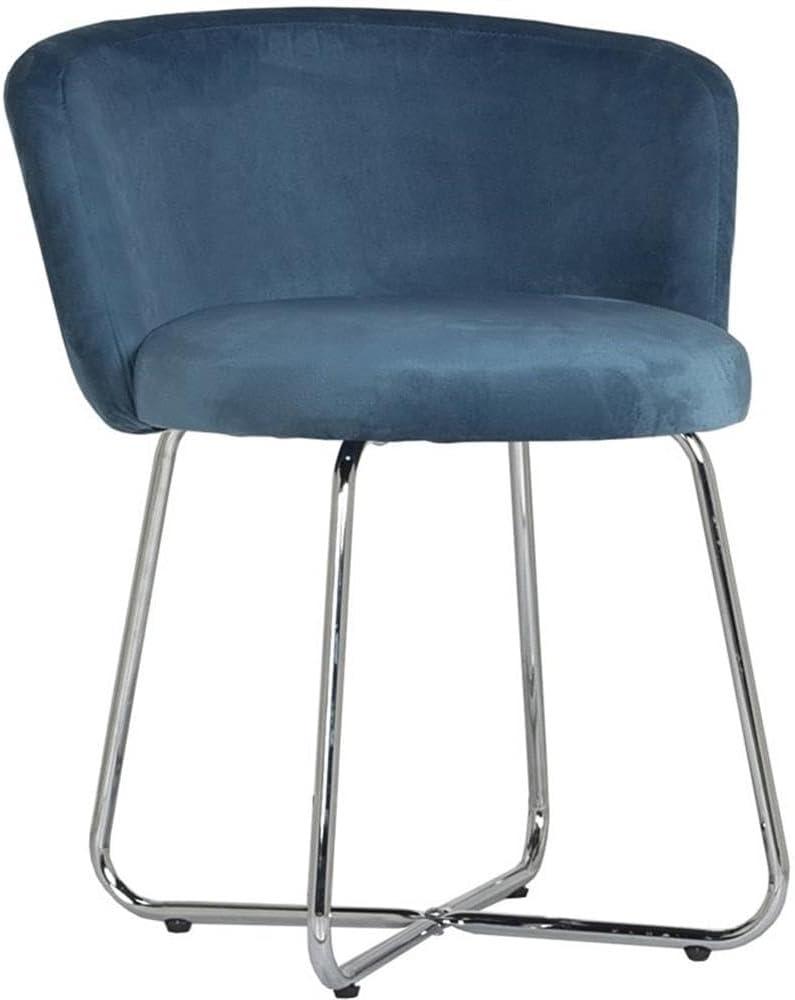 Hillsdale, Marisol Round Metal and Upholstered Vanity Stool with Scoop Back for Makeup Room or Bathroom, Blue