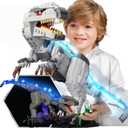Light Up Dinosaur Building Block Sets, Glowing Tyrannosaur Building Kits Construction Dino, Dinosaur Educational Building Sets for Boy 6+ and Adult, 23.6 Inch Big Size