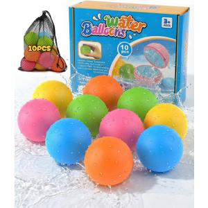 10Pcs Reusable Water Balloons for Kids & Family Outdoor Play – Quick Fill, Soft Silicone, Easy to Collect, No Magnets, Perfect for Yard, Pool Beach Games, Summer Water Toys