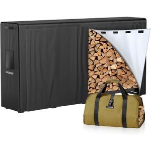 GARDENWORK 8FT Firewood Rack Outdoor with Cover,Heavy Duty Fire wood Log Holder,Wood Storage Racks with 600D Oxford Cover for Indoor and Outdoor with Firewood Bag