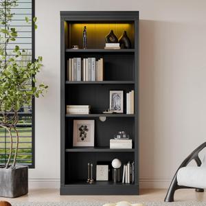Merax 83" Tall Wood 5-Tier Bookshelf Bookcase with Adjustable Storage Shelves,Free Standing for Home Office (Black)