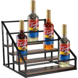 Coffee Syrup Organizer Rack, Liquor Bottle Display Shelf, Spice Racks, 4-Tier 16 Syrup Bottles Holder Stand for Coffee Bar Kitchen Small Wine Rack for Bar Family Storage for Syrup Wine Dressing