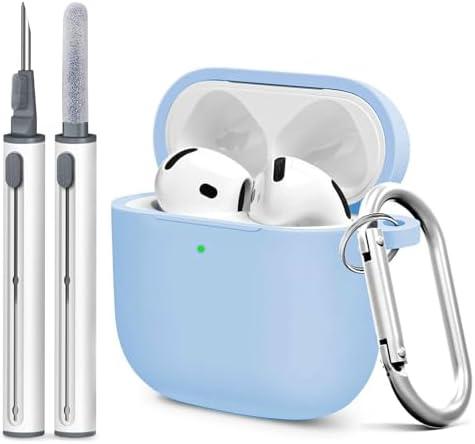 Woyinger for Airpods 4th Case Cover, Soft Silicone Case with Cleaner Kit, Keychain, Full Protection for Men and Women, Compatible with AirPods 4th Generation (Lilac) Sky Blue