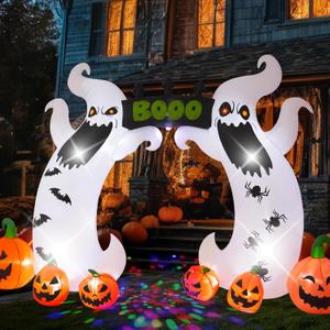 Halloween Inflatable, SHDEJTG 16 FT Giant Ghost Pumpkin Arch Inflatable Decoration with Rotating LED Color Light for Outdoor, Holiday, Party, Yard, Garden