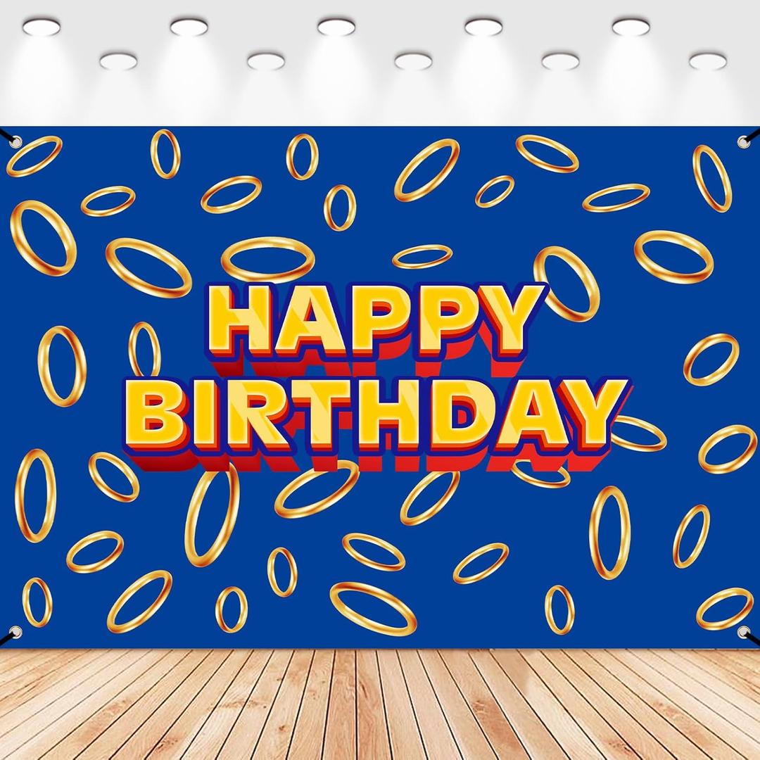 5 * 3ft Video Game Birthday Party Decorations Supplies, Blue Cartoon Game Hedgehog Party Photography Backdrop Photo Decor Banner, Kids Boys Baby Shower Photography (5x3ft)