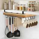 Under Cabinet Cutting Board, No-Drill Mug Hooks Storage Rack, Paper Towel Organizer, Multifunctional Stainless Steel Under Cabinet Shelf, for Kitchen Utensils, Chopping Board