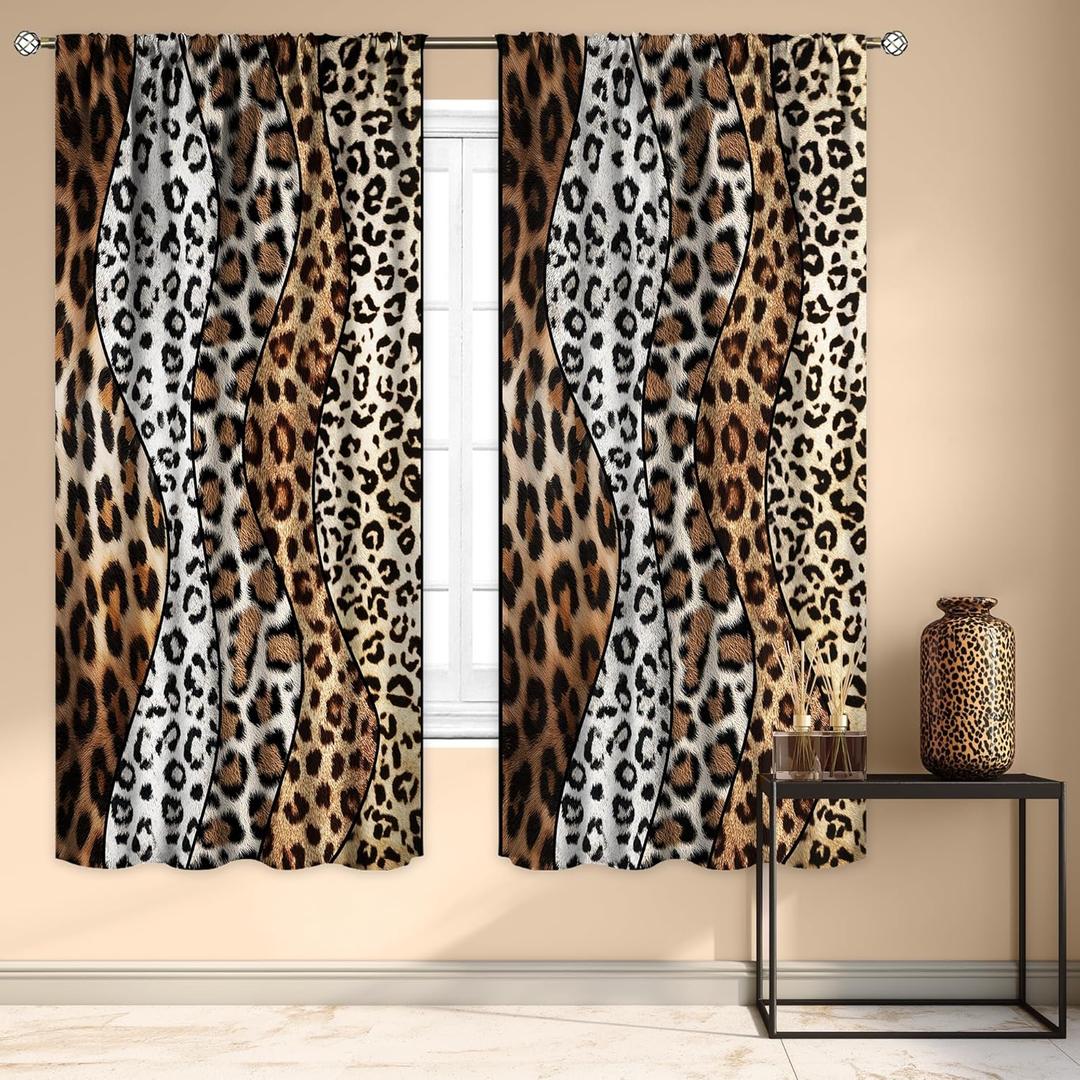 Cinbloo Brown Wild Animals Print Curtains 42Wx63H Inch Rod Pocket Modern Wildlife Cheetah Skin Pattern Powerful Wild Safari Art Printed Women Men Living Room Bedroom Window Drapes Treatment 2 Panels