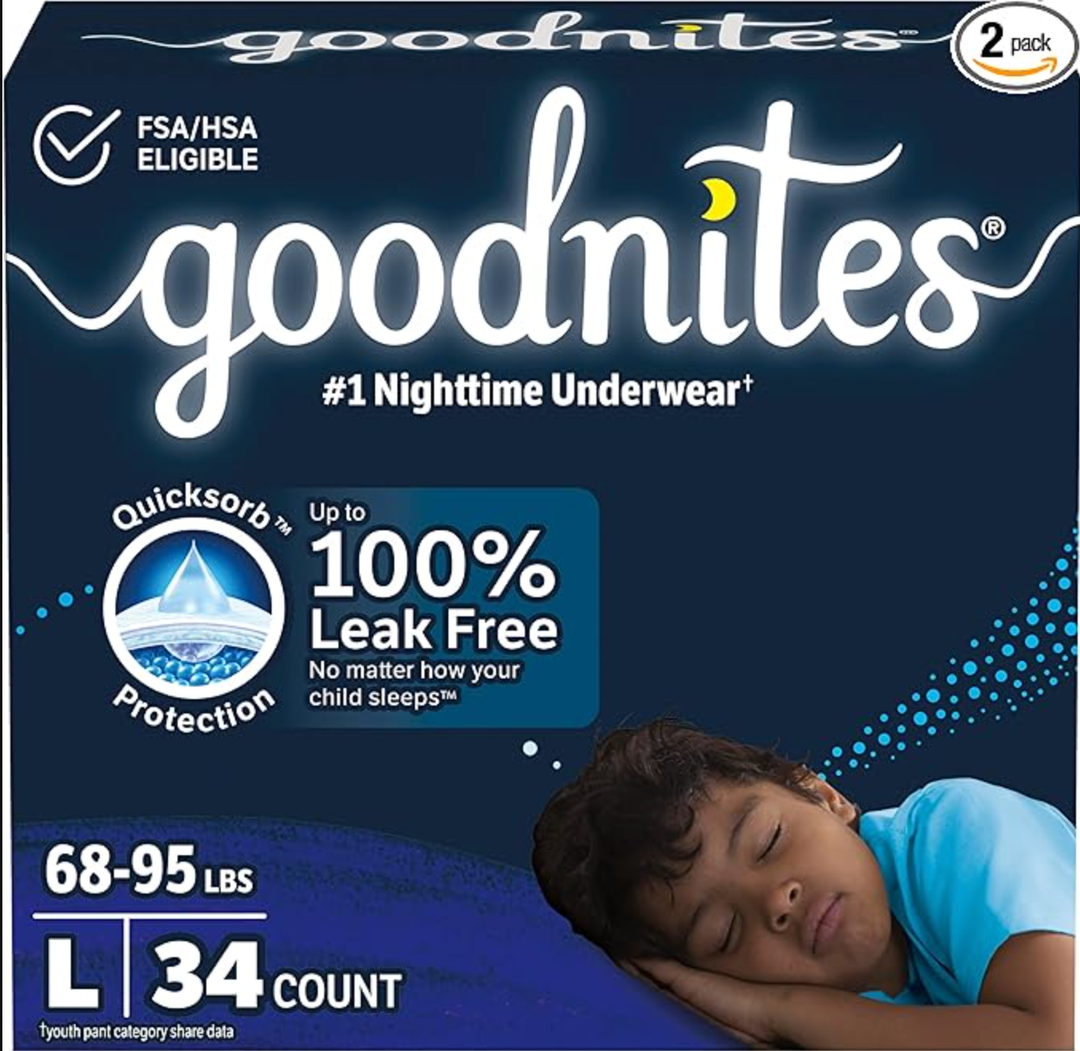 Goodnites Boys' Nighttime Bedwetting Underwear, Size Large (6895 lbs), 34 Ct (2 Packs of 17)