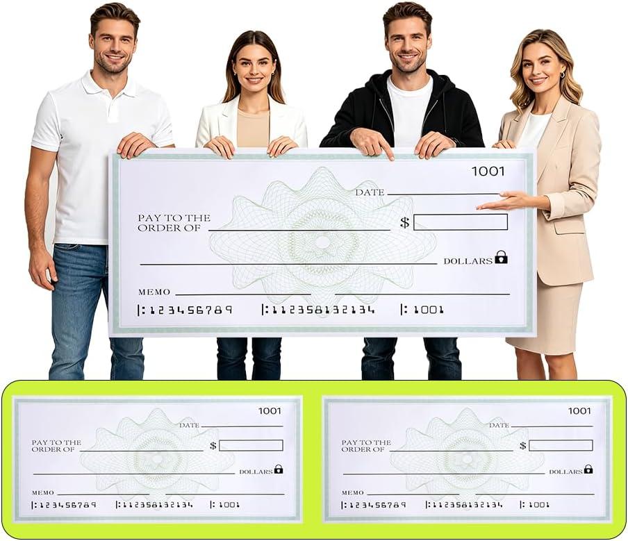 48 * 20 2 Pack Giant Extra Large Hard Oversized Checks for Presentations