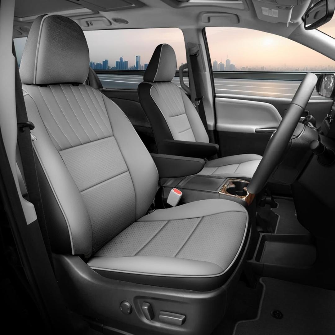for Toyota Sienna 2015-2020 Three Row 8 Seat Covers Full Set, Custom Fit Sienna LE,XLE, SE,XLE Premium Faux Leather Car Seat Protector Full Coverage Seat Protector(BlackGrey)