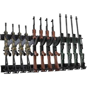 Gun Rack Wall Mount, Indoor Metal Gun Rack, Adjustable Rifle Storage Holder with Soft Padding, Vertical Gun Display, for 12 Slot