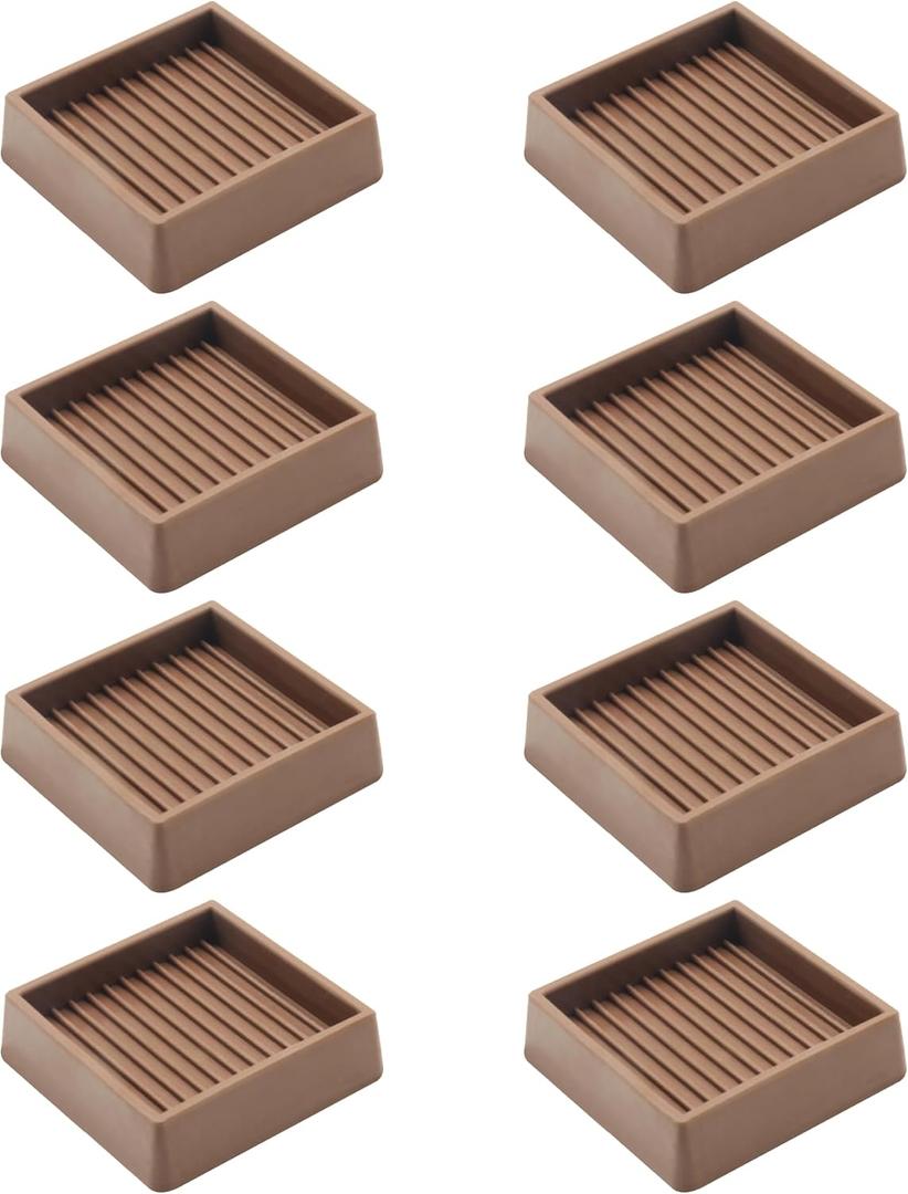 2X2 Rubber Caster Cups, Non Slip Furniture Pads, Anti-Slip Gripper, Anti Skid Furniture Feet, Anti Slide Floor Protector for Bed Couch Table Chair Stoppers - 8 Pack, Brown