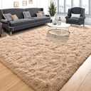  Super Soft Fluffy Rugs for Bedroom, Shag 5x8 Area Rugs for Living Room, Modern Shaggy Rug Fuzzy Carpets for Kids, Plush Indoor Nursery Home Decor Rug with Non-Slip Bottom, Beige