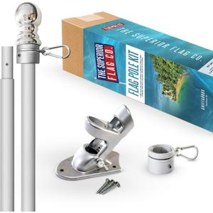 Heavy-Duty 6 Ft Flag Pole Kit with Silver Ball Topper, Aluminum Tangle-Free Spinning Rings: 1 in Diameter Flagpole Set for House, Porch, Business