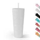 AGH 24oz Studded Tumbler with Straw and Lid, Double Walled Acrylic Cup,DIY Customized Plastic Tumbler for Smoothie, Juice, Iced Coffee (White）