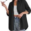 J.VER Womens Oversized Button Down Shirts Casual Long Sleeve Lightweight Breathable Solid Cotton Blouse Office Dress Shirt (Medium, Black)