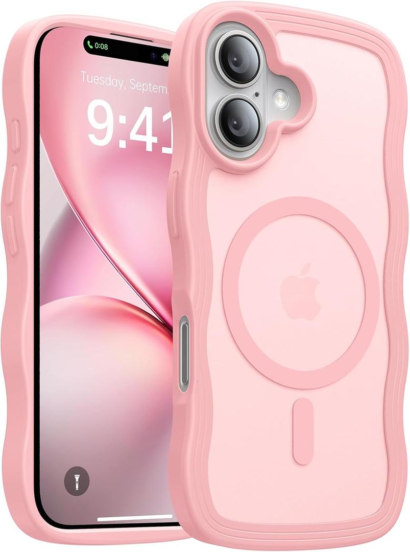 Magnetic for iPhone 16 Case,[Compatible with MagSafe][Military-Grade Drop Protection][Anti-Yellowing] Shockproof Protective Translucent Matte Cover for iPhone 16 Phone Case,Peach Pink