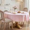 Checkered Tablecloth Round Cotton Linen Gingham Table Cloth with Tassel Washable Wrinkle Free Heavy Duty Buffalo Plaid Table Cover for Dining/Party/Picnic (Pink, 55" x 55" (Round))