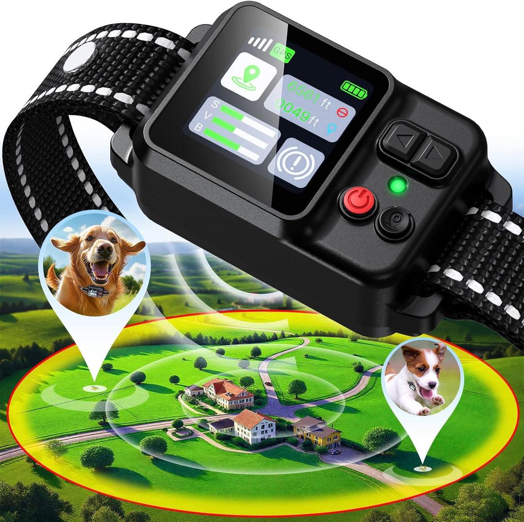 GPS Wireless Dog Collar Fence System,Invisible Electric Fence for Dogs,Adjustable Range 49-6561ft,3 Training Mode,Rechargeable,Waterproof,Pet Containment System for Outdoor Use