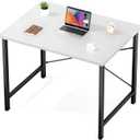 Sweetcrispy Computer Desk, Small Office 32 Inch Writing Work Study Kids Student Teacher Home Bedroom Table with Metal Frame Wood Tabletop - Modern White