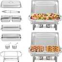 VEVOR Chafing Dish Buffet Set, 8 Qt 2 Pack, Stainless Steel Chafer with 2 Full Size Pans, Rectangle Catering Warmer Server with Glass Lid Water Pan Folding Stand Fuel Holder, for Wedding Party Banquet (Silver)