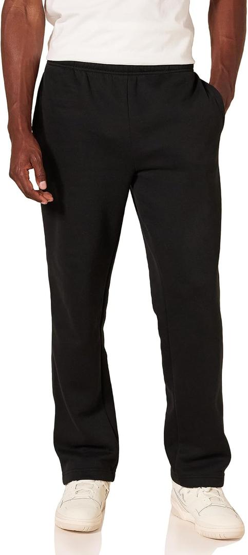 Amazon Essentials Men's Fleece Open Bottom Sweatpant (Large, Black)