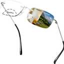 Rimless Bifocal Photochromic Reading Glasses Anti Blue Light Titanium Sunglasses Transition Reading Glasses (Silver)