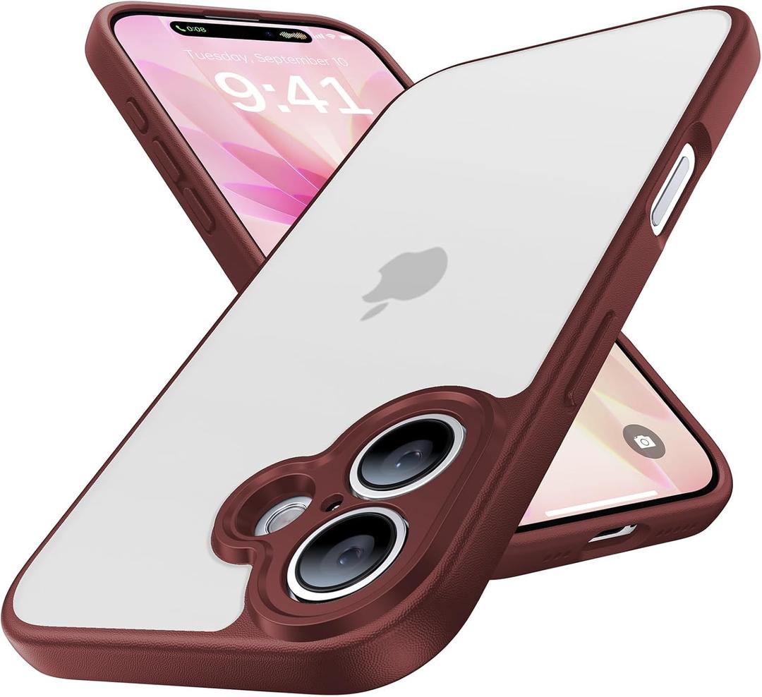 for iPhone 17 Case, [Ribbed Non-Slip Sides] [Military-Grade Drop Protection] [Full Camera Protection] Anti-Yellow Soft-Touch Shockproof Slim Phone Case for iPhone 17, WineRed