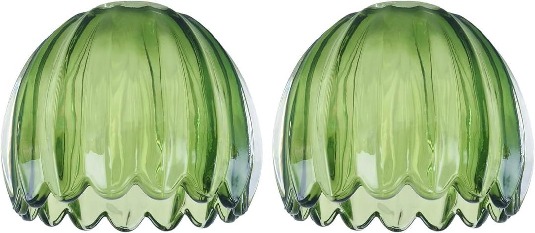 Glass Green Tulip Lamp Shades, Small Flower Lampshades,Replacement Mini Lamp Shade for Floor Lamp Table Wall Lamp Chandelier Decor (Green-2)