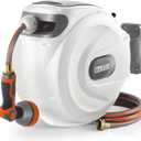 Bltezeit Retractable Garden Hose Reel, 1/2'' x 100ft Hose Reel Wall-Mount with 10-Function Spray Nozzle, Any Length Lock | 180 Swivel | Automatic Slow Rewind | Heavy Duty (White)