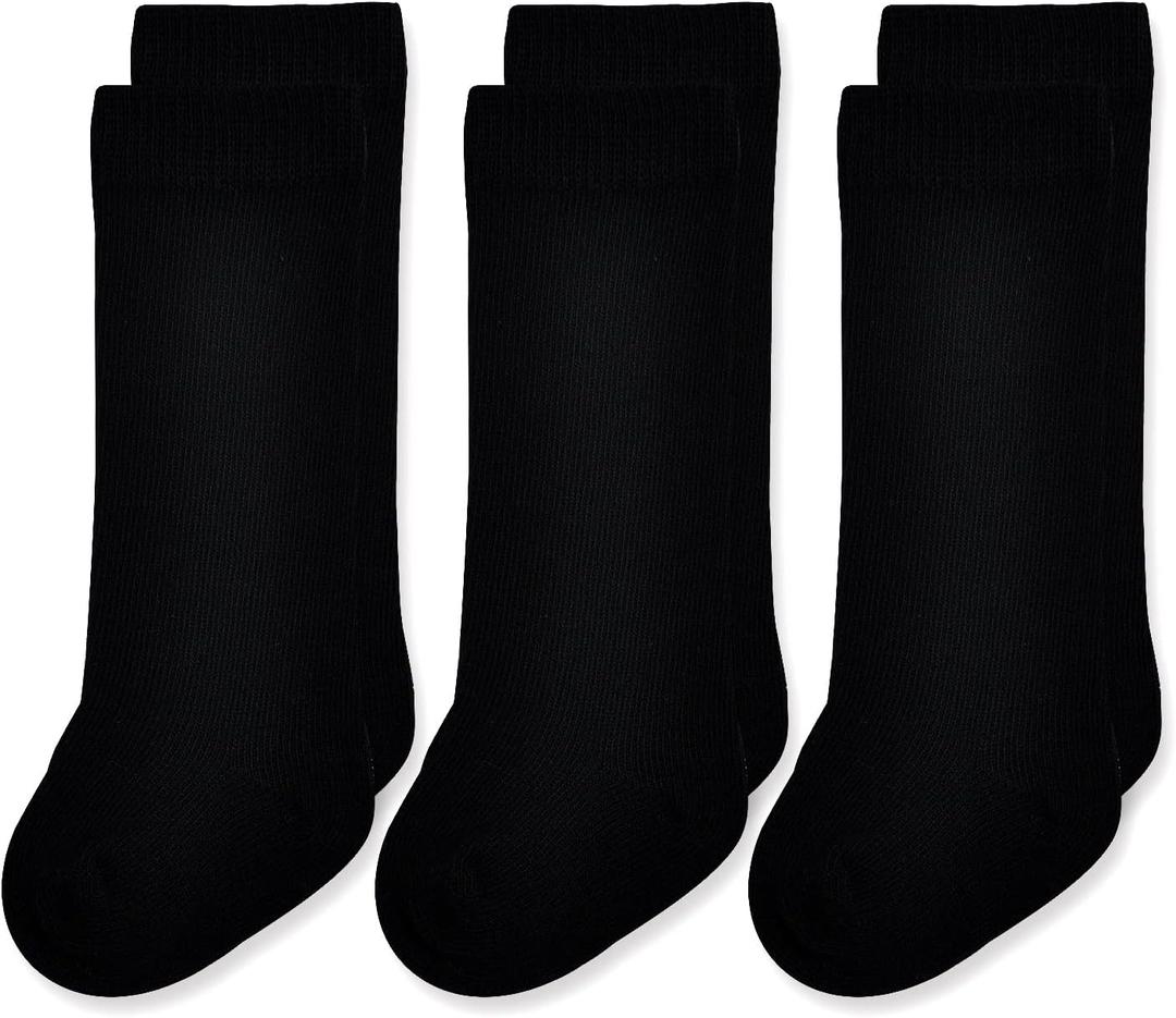 EPEIUS Baby Knee High Socks Seamless Baby Socks Solid Cotton Stockings for Boys/Girls 0-3/3-6/6-12/12-24 Months 3 Pack (Black,3 Pairs, 1-2T)