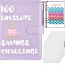 100 Envelopes Money Saving Challenge, Money Saving Binder, Savings Challenges Book With Envelopes, Cash Envelope Budget Binder Savings Book, 100 Day Savings $5050 Challenge Binder (Purple)